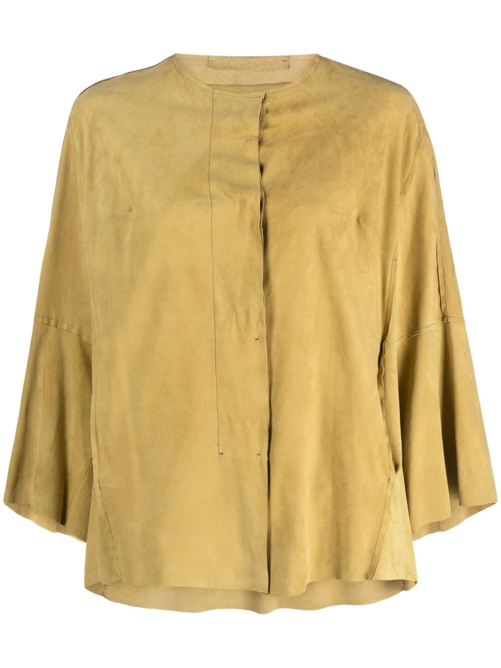 collarless suede blouse