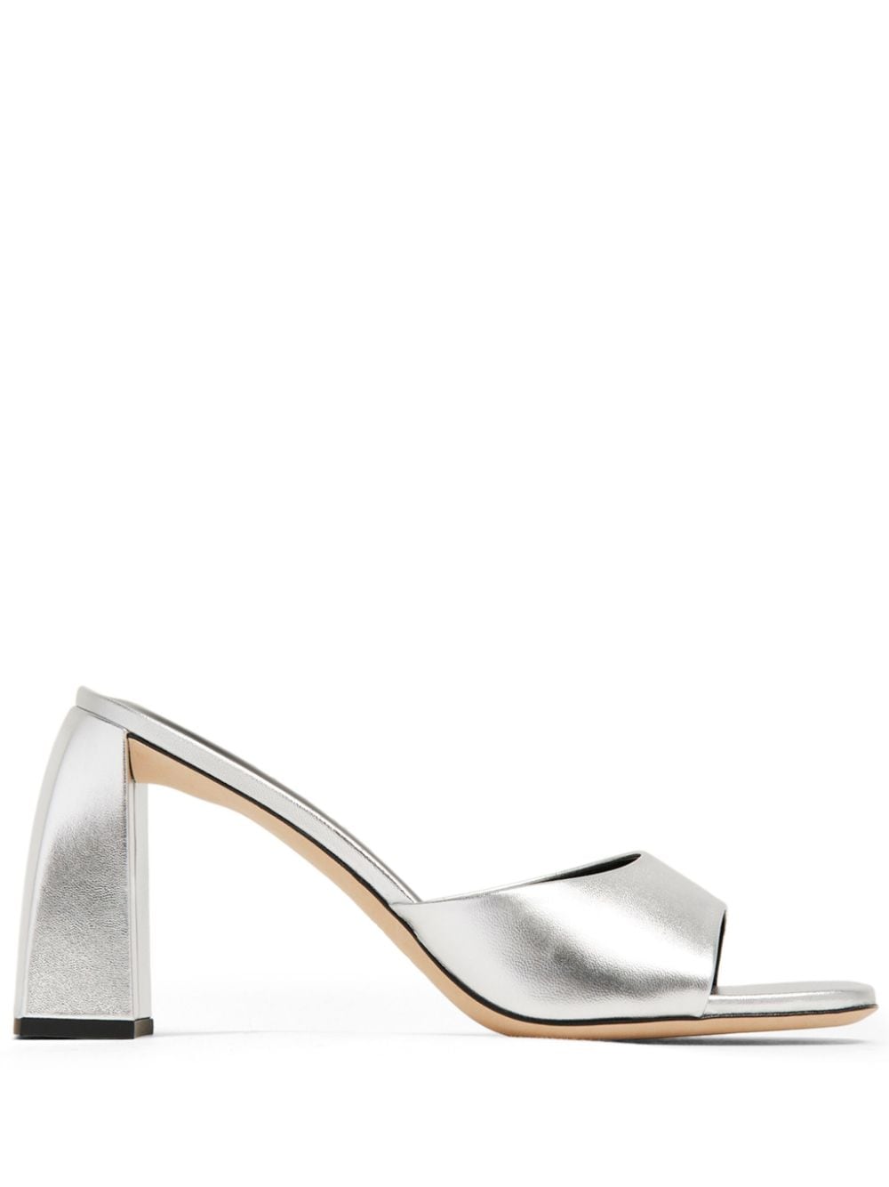 BY FAR Michele 100mm metallic leather mules - Argento