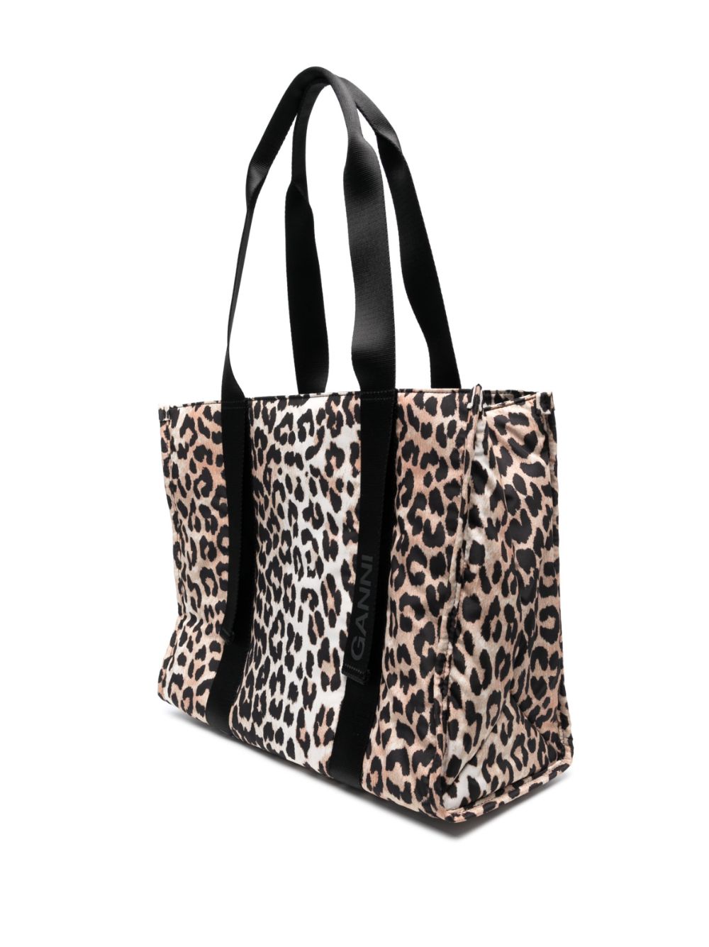 Shop Ganni Medium Leopard Tech Tote Bag In Neutrals