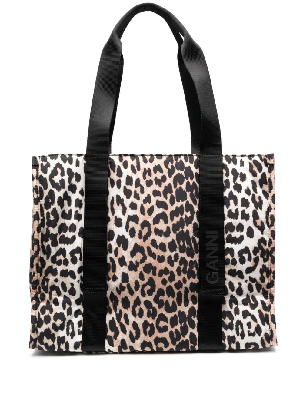 Shop Ganni Medium Leopard Tech Tote Bag In Neutrals