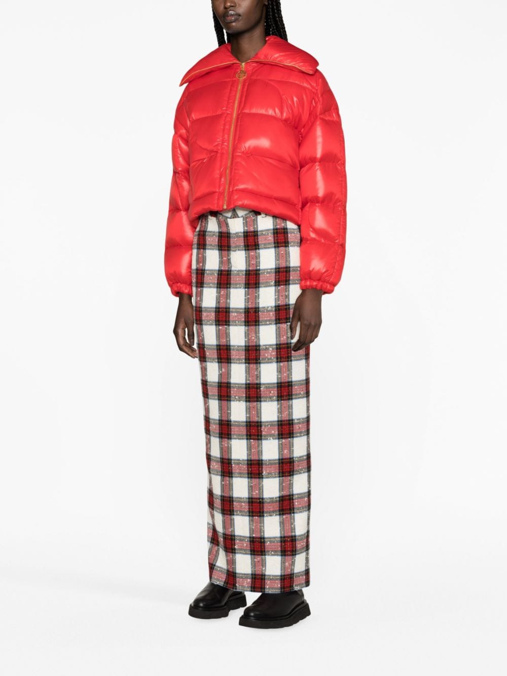 Shop Patou Cropped Puffer Jacket In Red