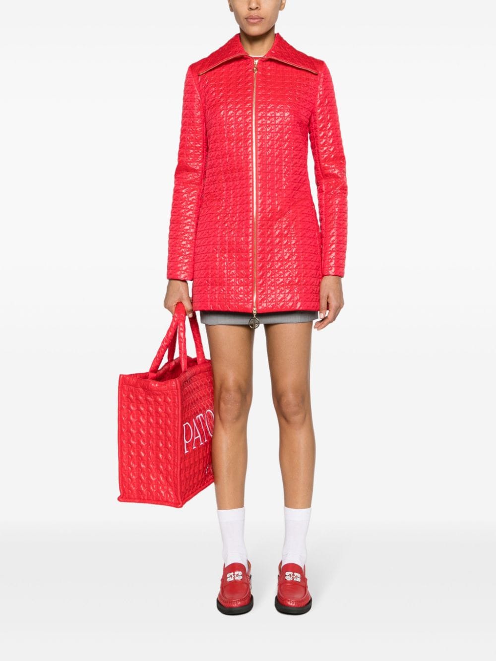 Shop Patou Monogram-quilted Shell Jacket In Red