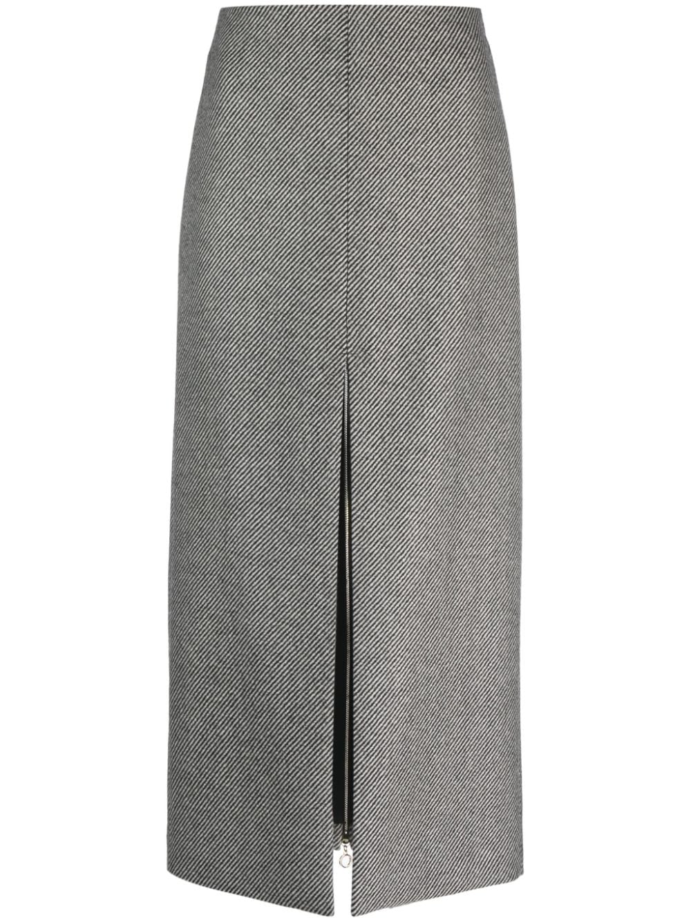 Patou Stripe-pattern Virgin Wool Midi Skirt In Black