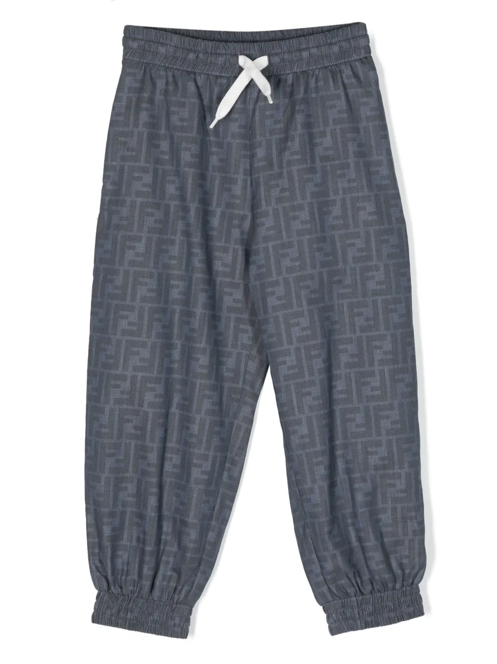 Fendi Kids' Monogram-pattern Cotton Trousers In Blue