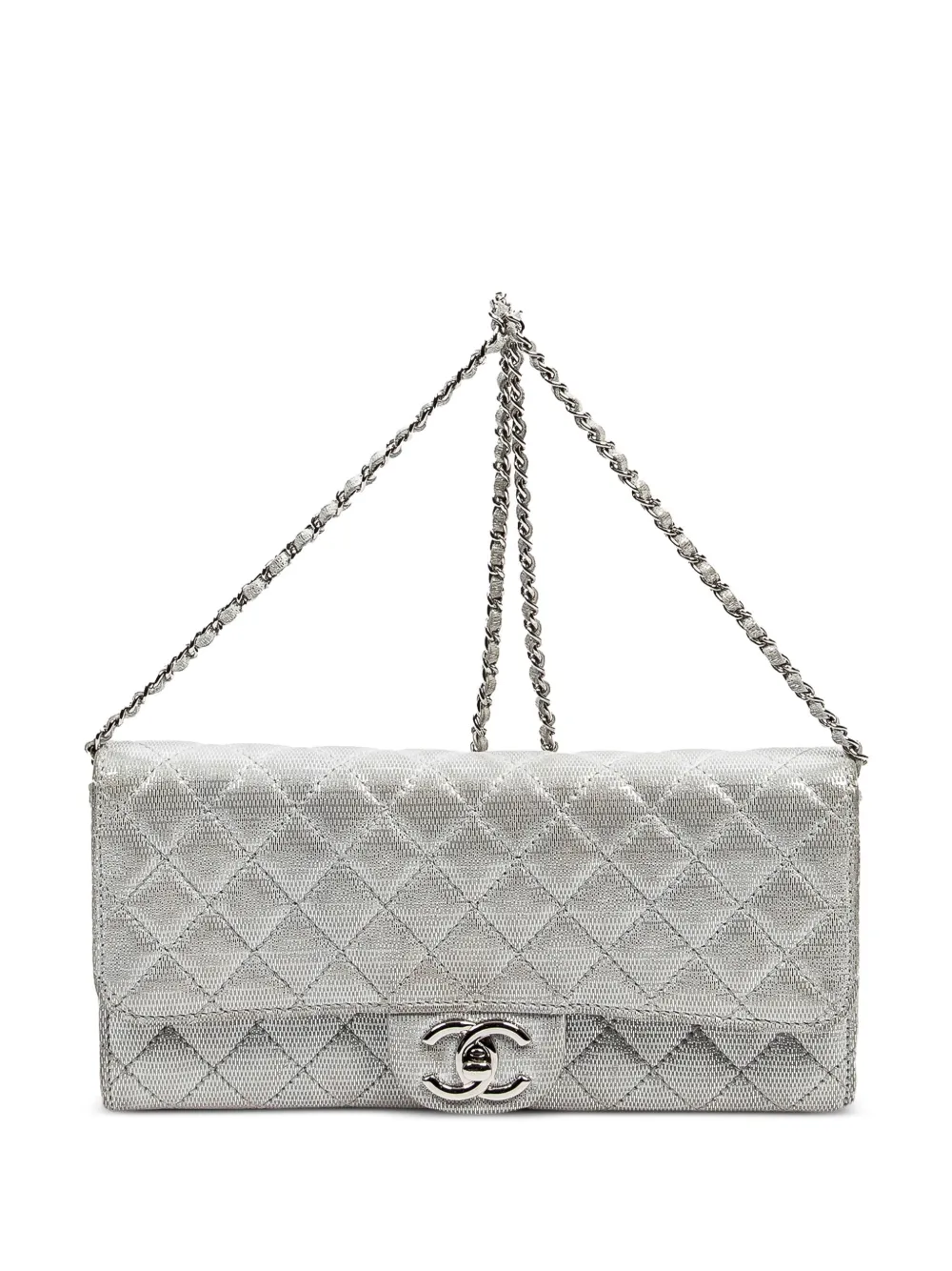 Pre-owned Chanel 2010-2011 East West Flap Shoulder Bag In Silver