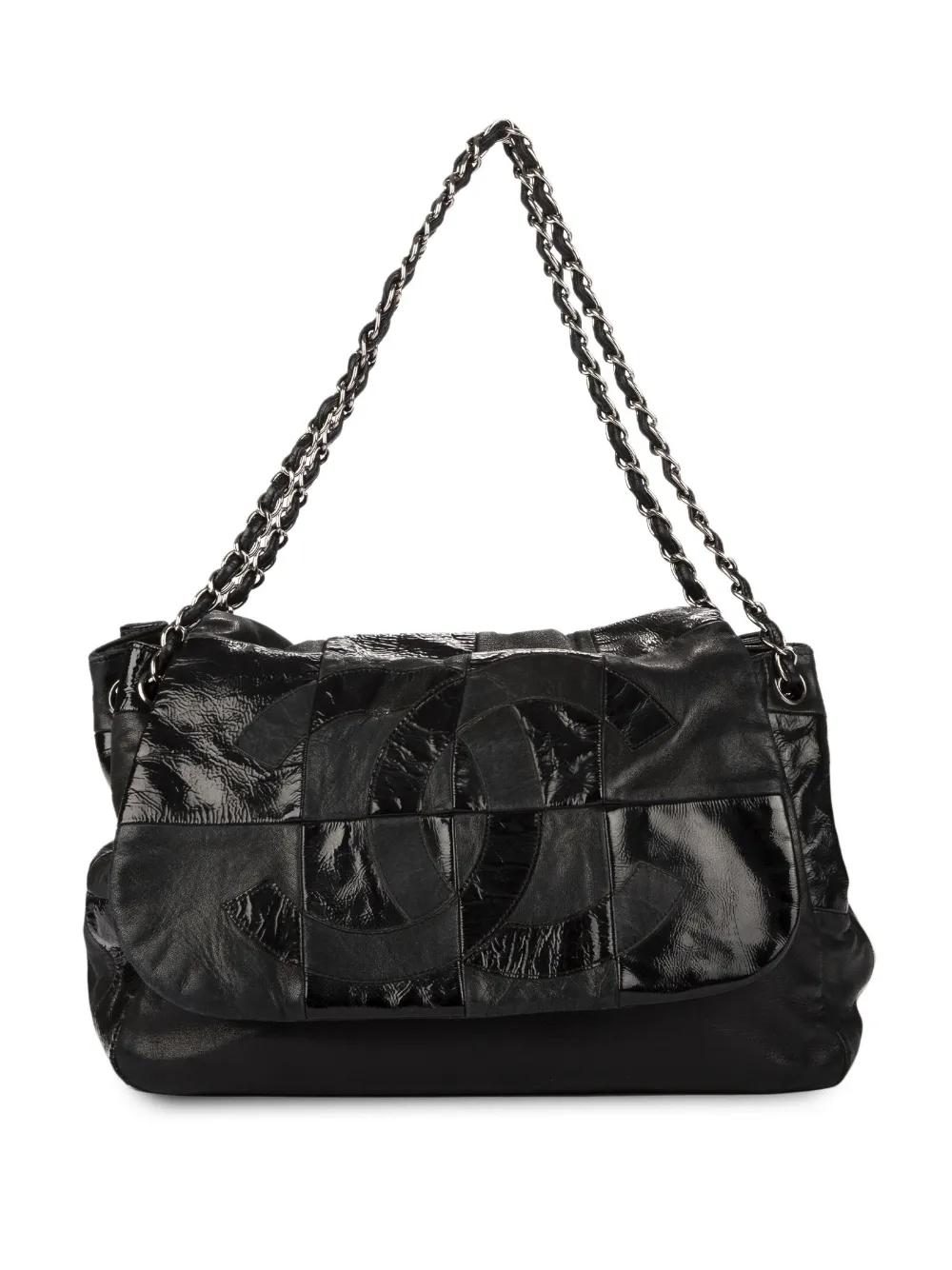 Pre-owned Chanel 2006–2008 Patchwork Accordion Flap Shoulder Bag In Black