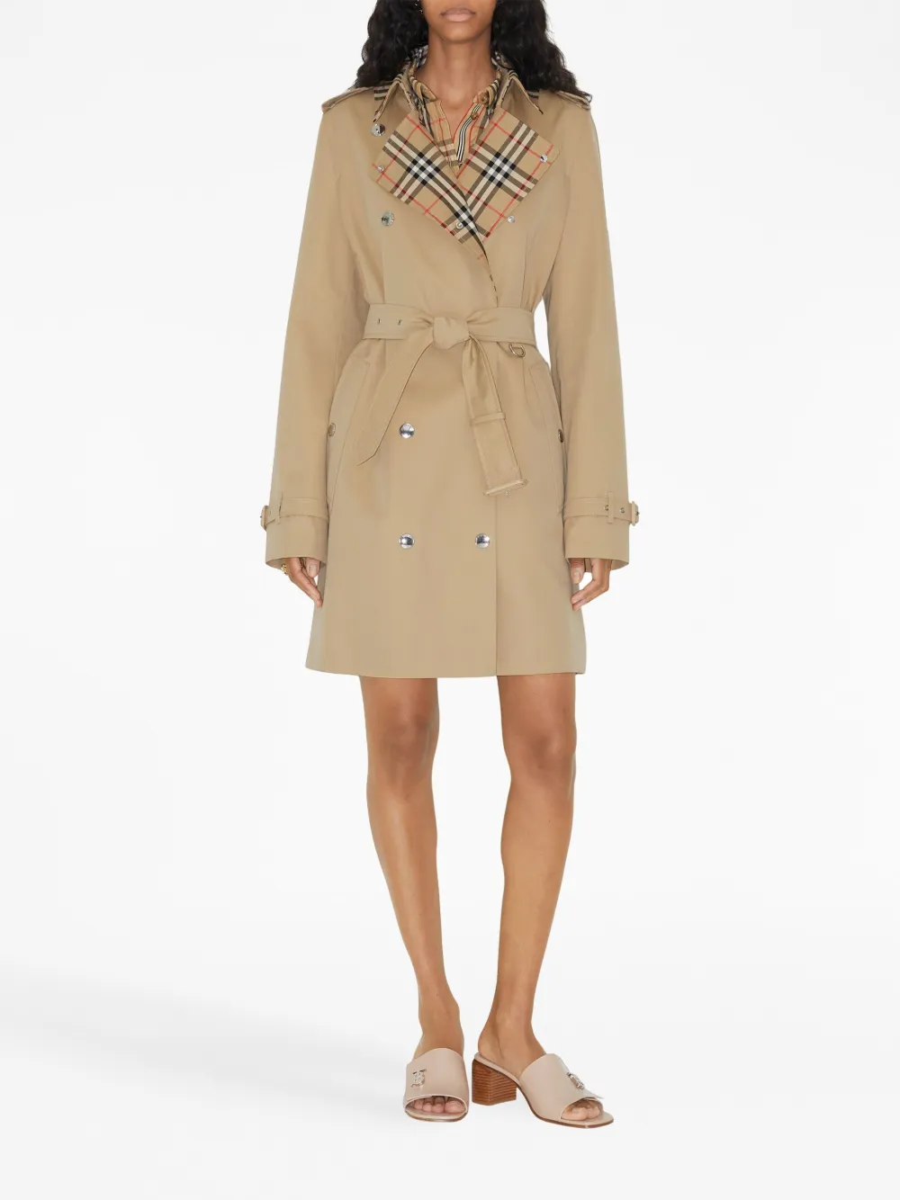 Shop Burberry Vintage Check-trim Short Trench Coat In Neutrals