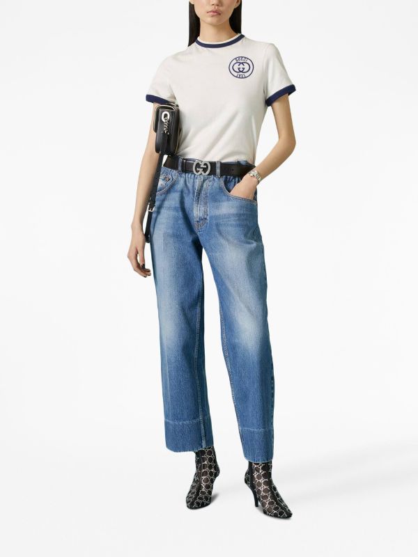 Cotton Jersey Cropped T Shirt in White - Gucci