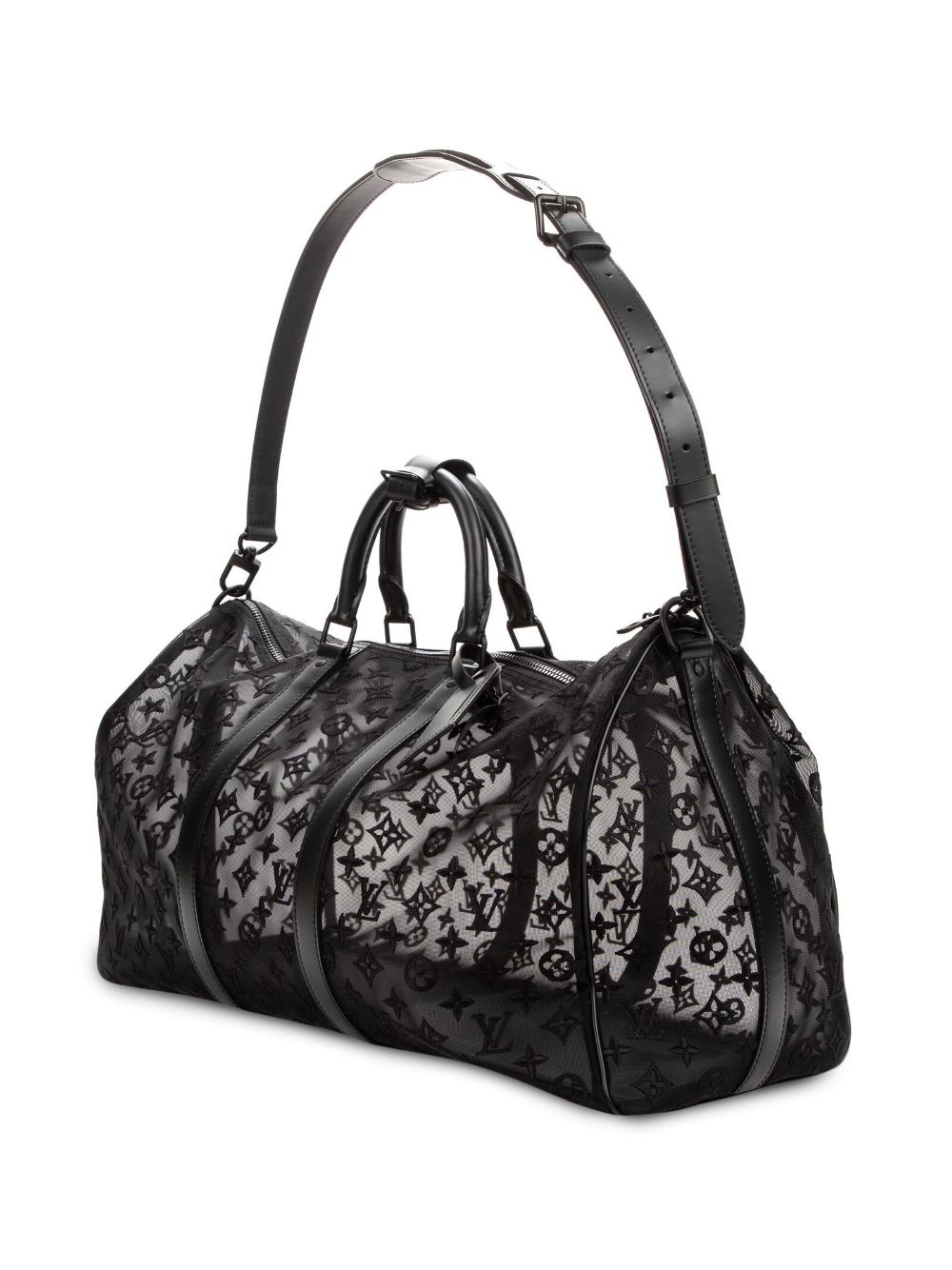 Louis Vuitton Keepall Bandouliere 50 Monogram Mesh Black See Through Travel  Bag