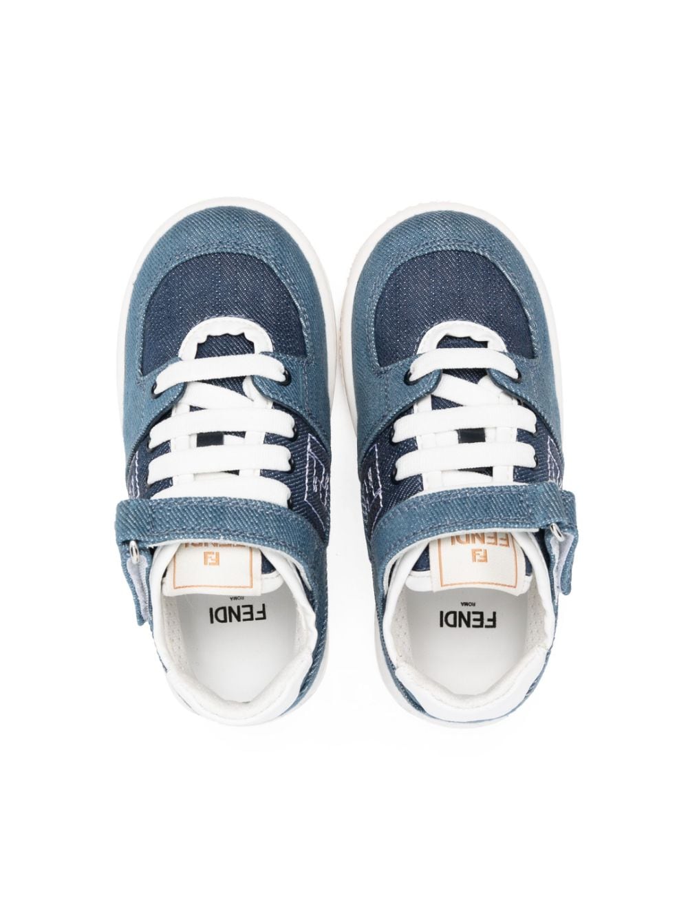 Shop Fendi Logo-embroidered Denim Sneakers In Blue