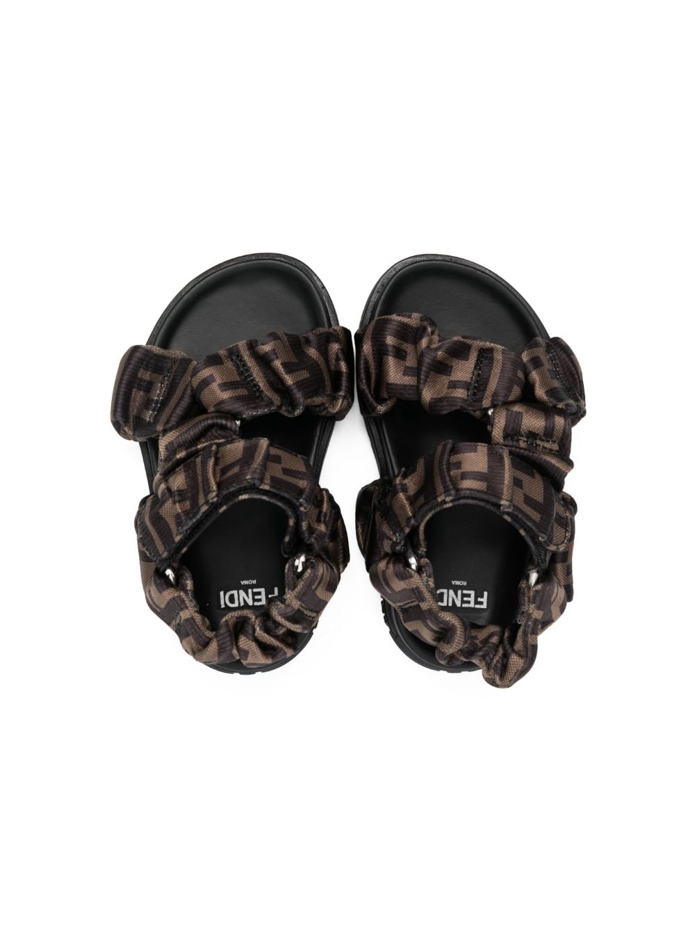 Shop Fendi Ff Logo-print Leather Sandals In Brown
