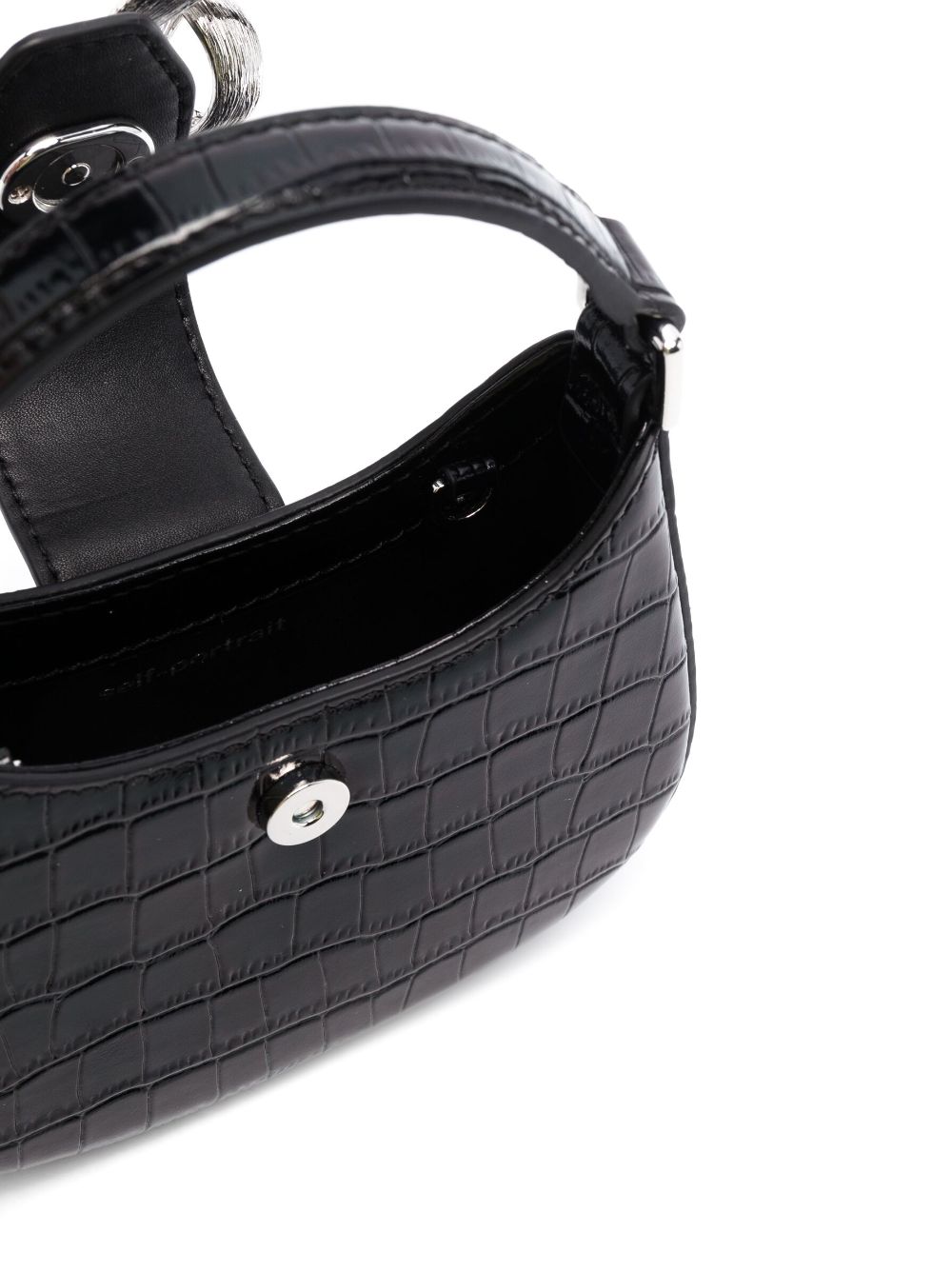 Shop Self-portrait Croc Crescent Bow Mini Bag In Schwarz