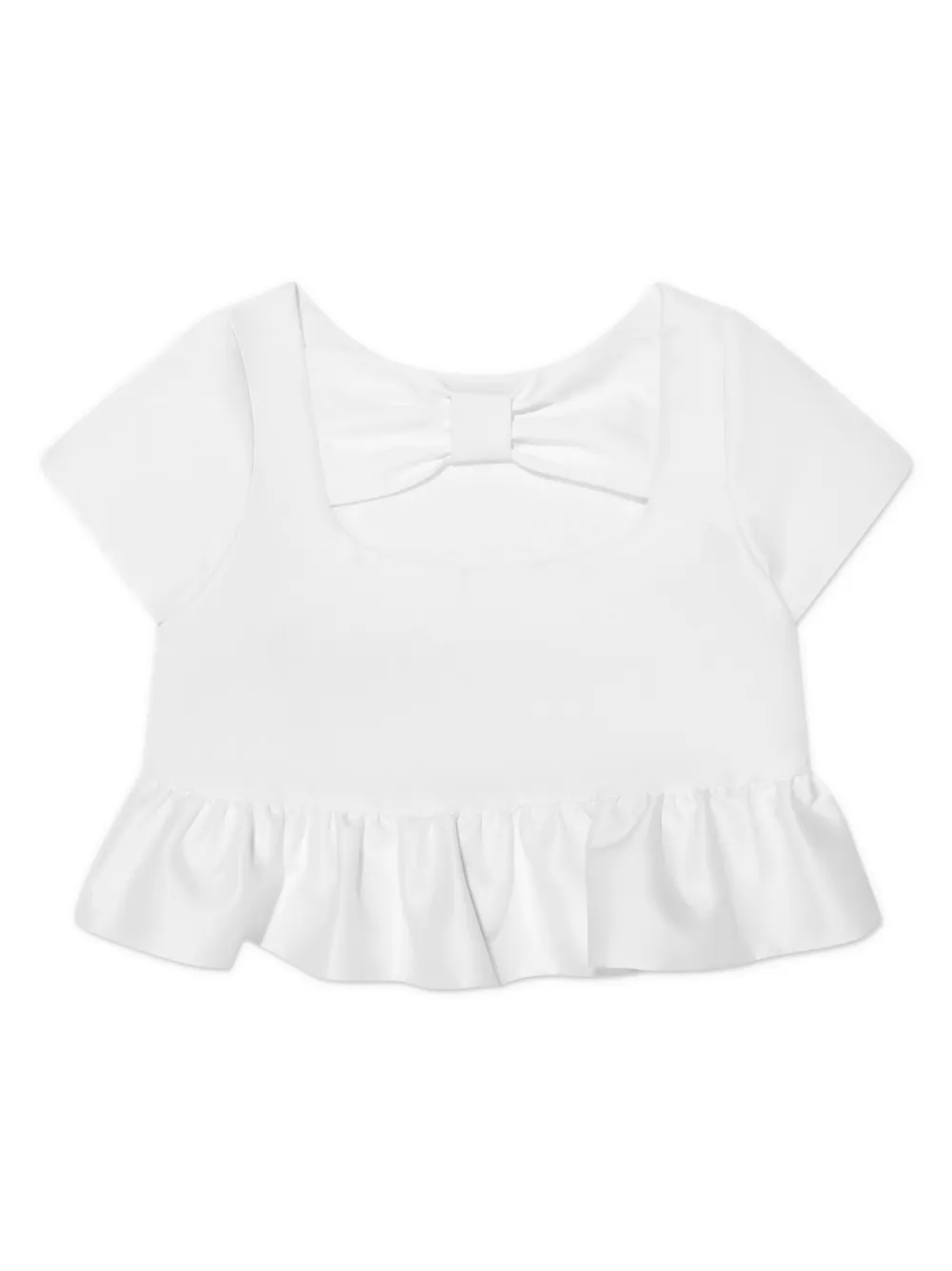 MAMA LUMA KIDS bow-detailing ruffled crop top - Wit