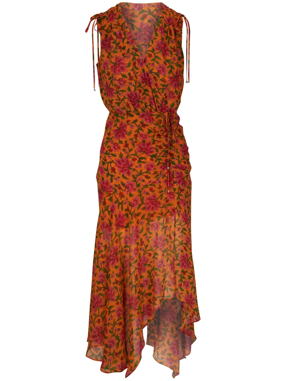 Veronica Beard Dovima Floral V-neck Gathered Maxi Dress In Orange
