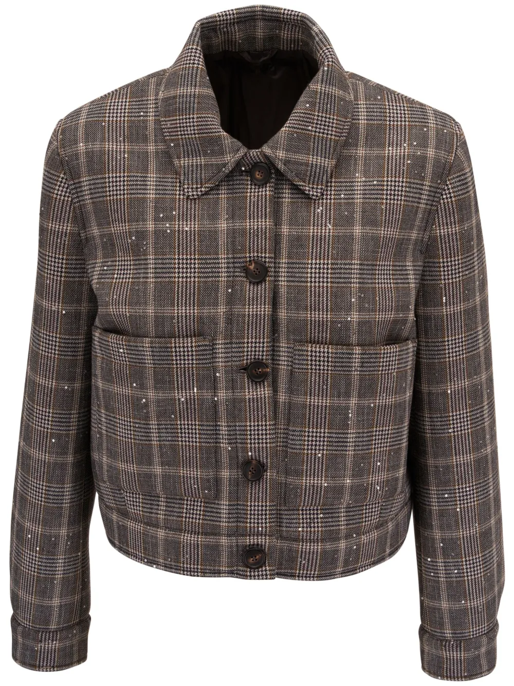 Brunello Cucinelli Plaid-checked Wool-blend Jacket In Neutrals