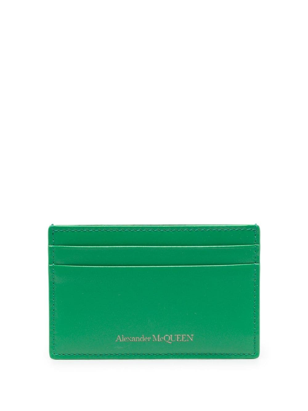 Alexander Mcqueen Logo-stamp Leather Cardholder In Green