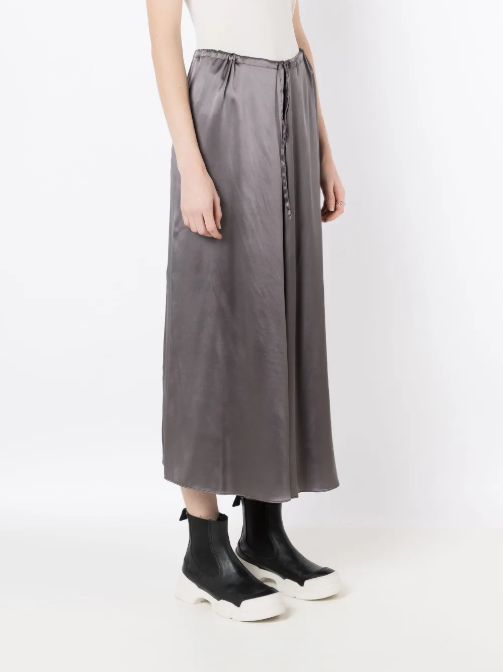 Shop Uma Raquel Davidowicz Drawstring-waist Silk Midi Skirt In Grey