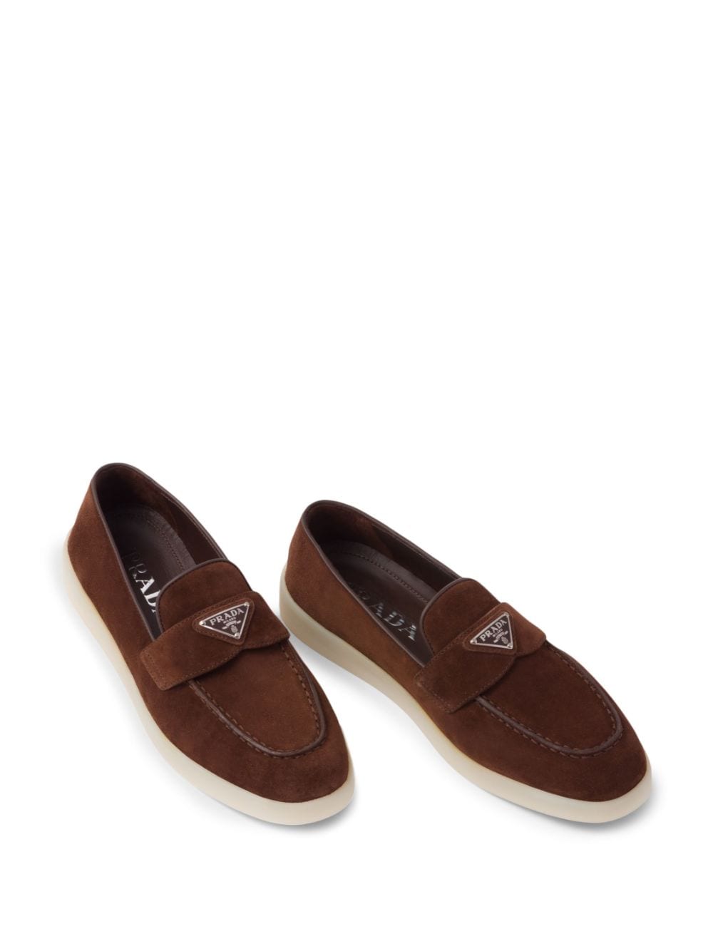 Shop Prada Triangle-logo Suede Loafers In Brown