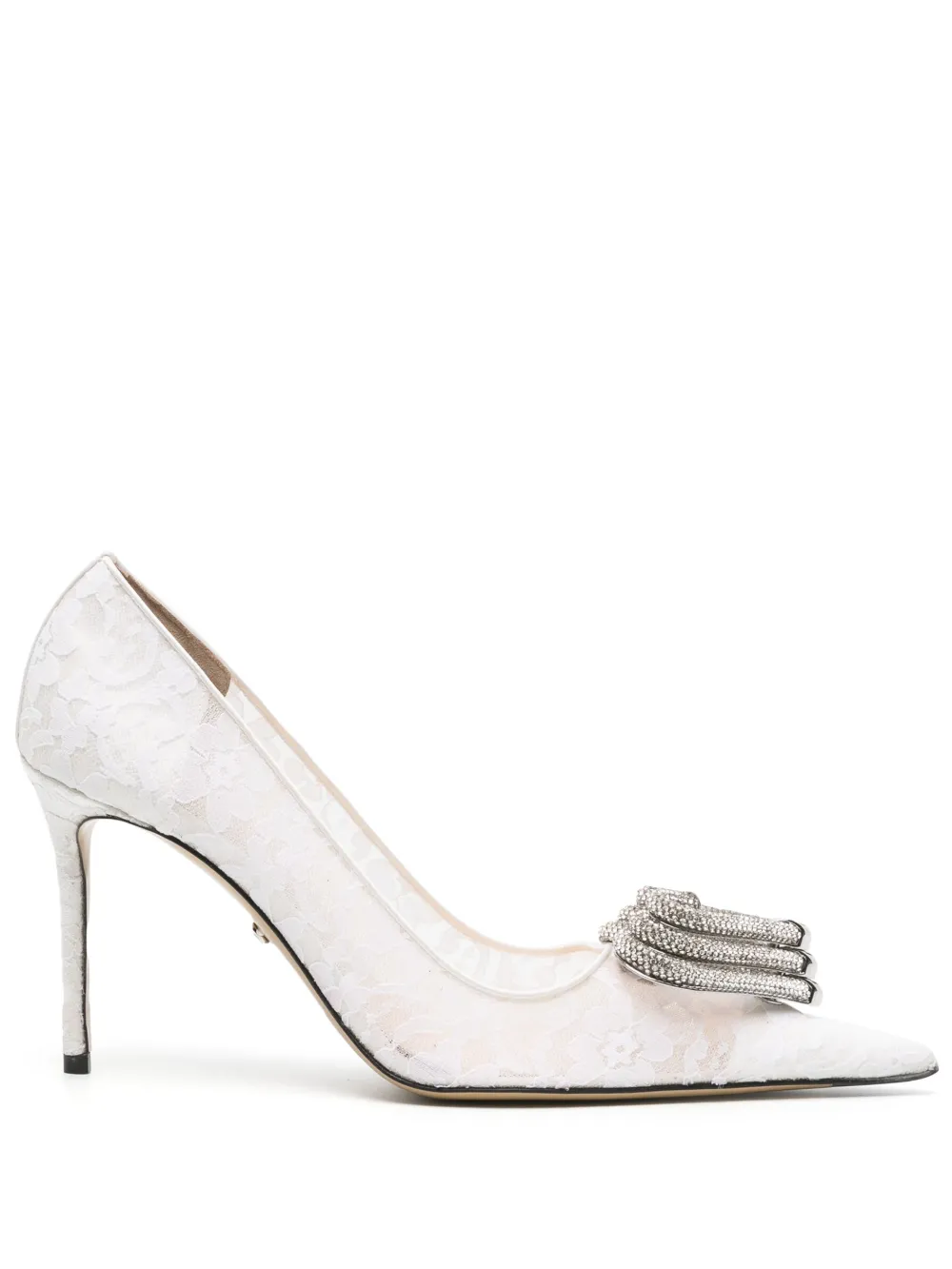 MACH & MACH Triplle Heart lace pumps White