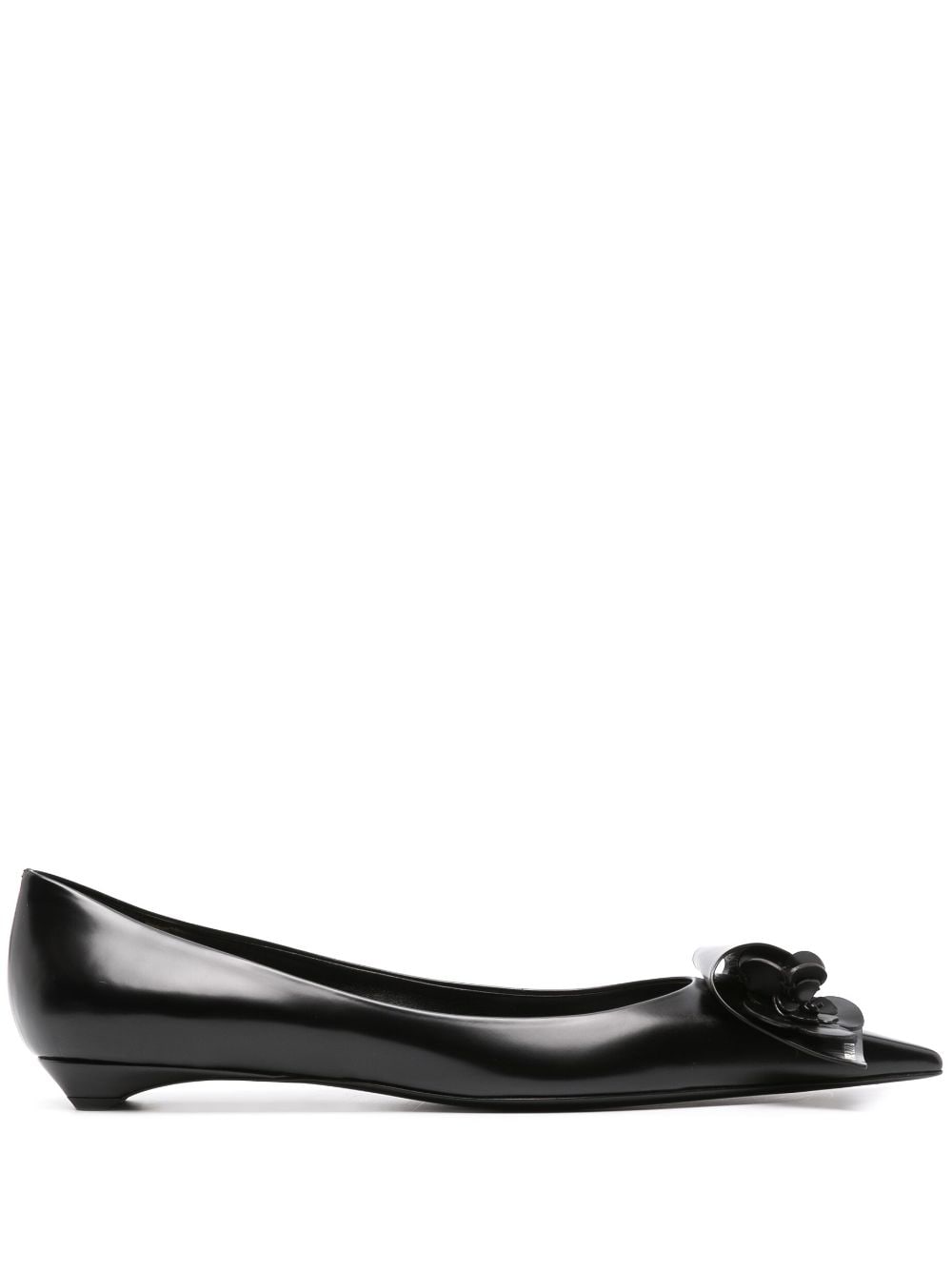 Shop Ami Alexandre Mattiussi Flower-appliqué Leather Ballerina Shoes In Black