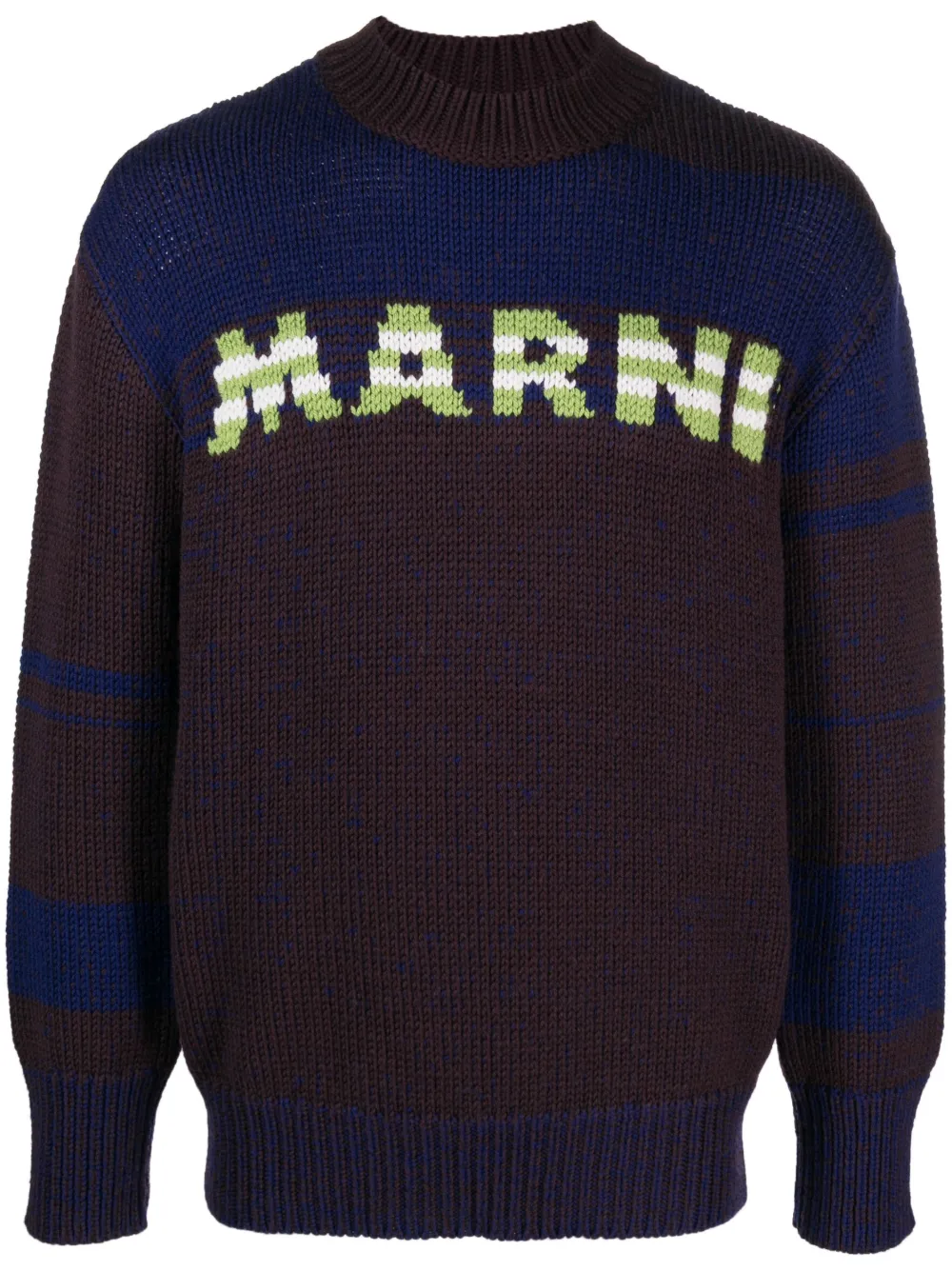 Shop Marni Intarsia-knit-logo Virgin-wool Sweater In Brown