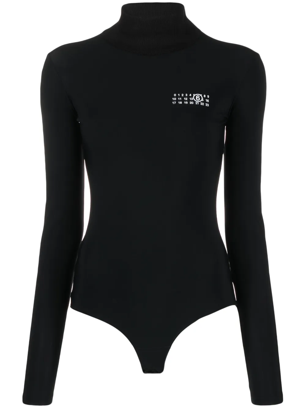 Mm6 Maison Margiela Logo-print Roll-neck Bodysuit In Black