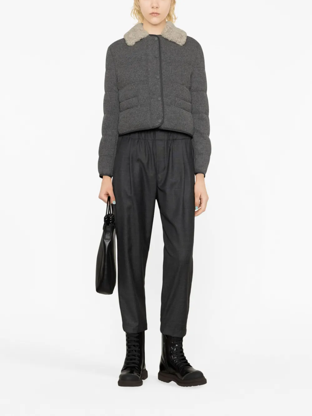 Brunello Cucinelli cashmere collared padded jacket - Grijs