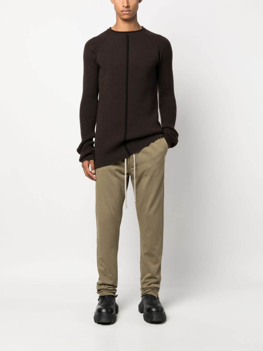 Shop Rick Owens Wide-ribbed Crew-neck Jumper In Brown