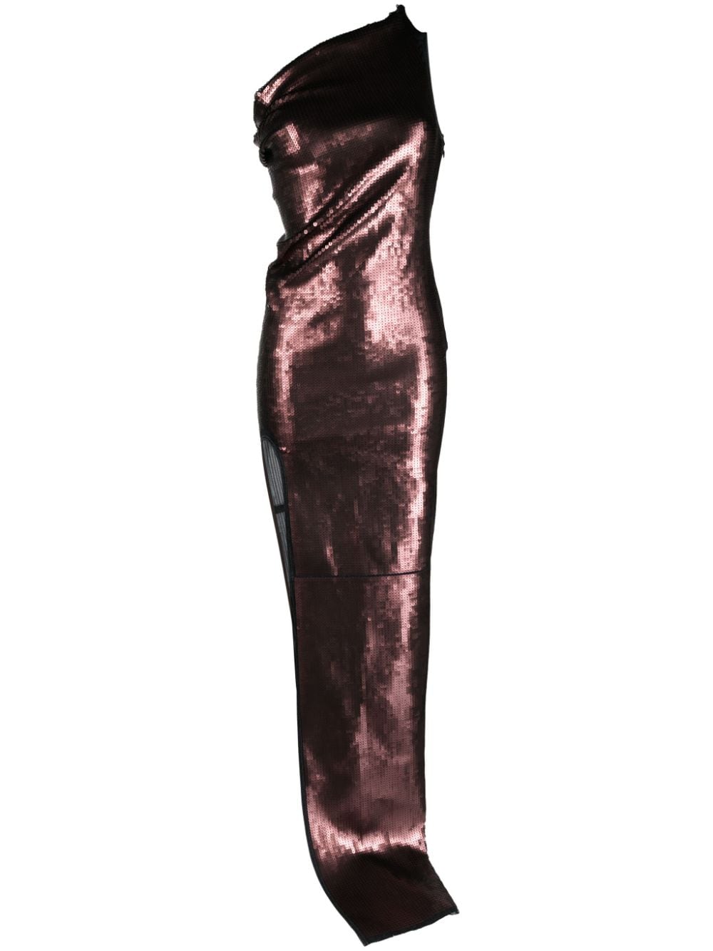 Rick Owens Athena One-shoulder Sequin Gown In Brown