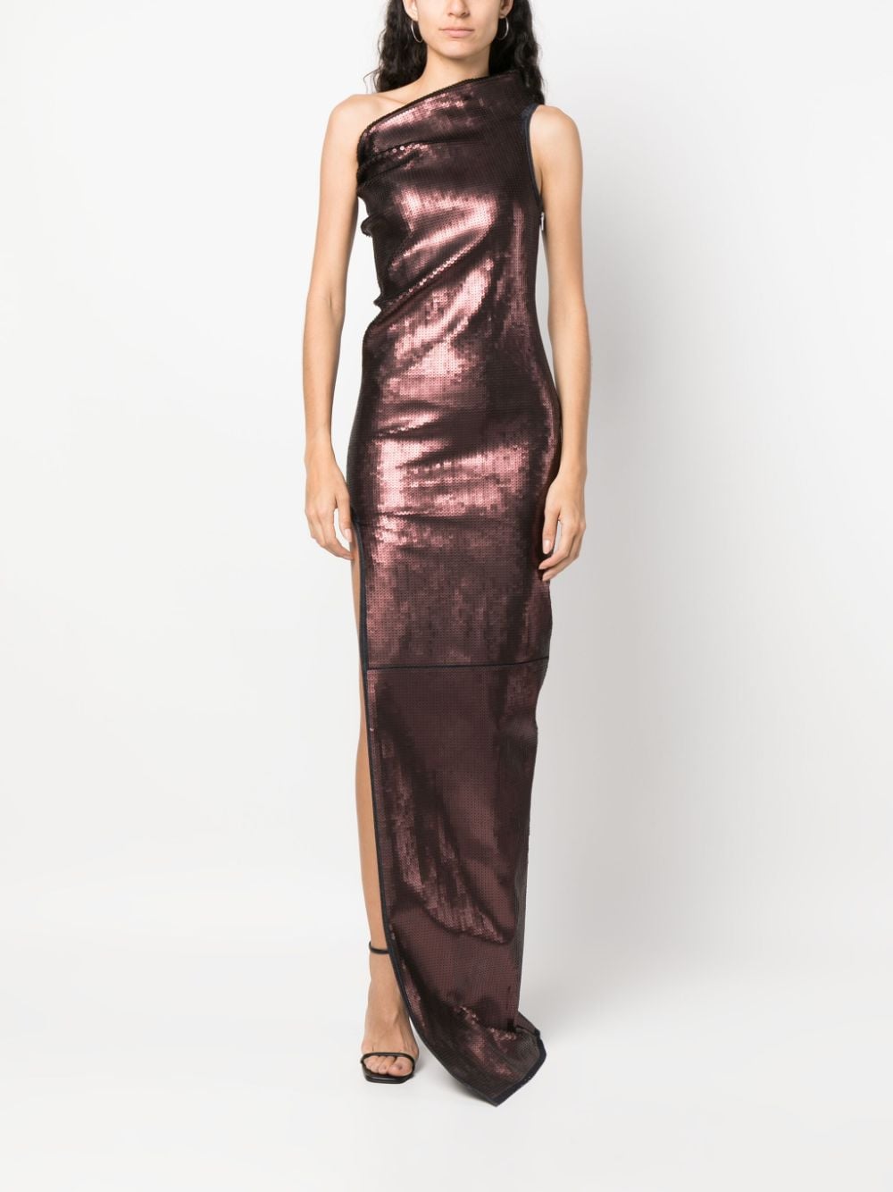 Shop Rick Owens Athena One-shoulder Sequin Gown In Brown