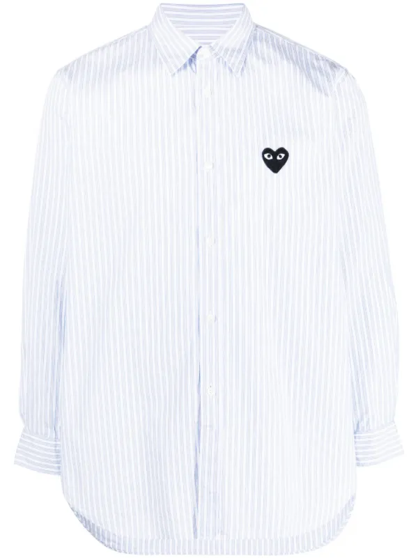 Comme Des Garcons Play logo patch Striped Cotton Shirt Farfetch