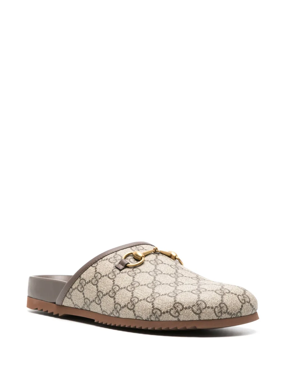 Shop Gucci Gg Horsebit Canvas Slippers In Neutrals