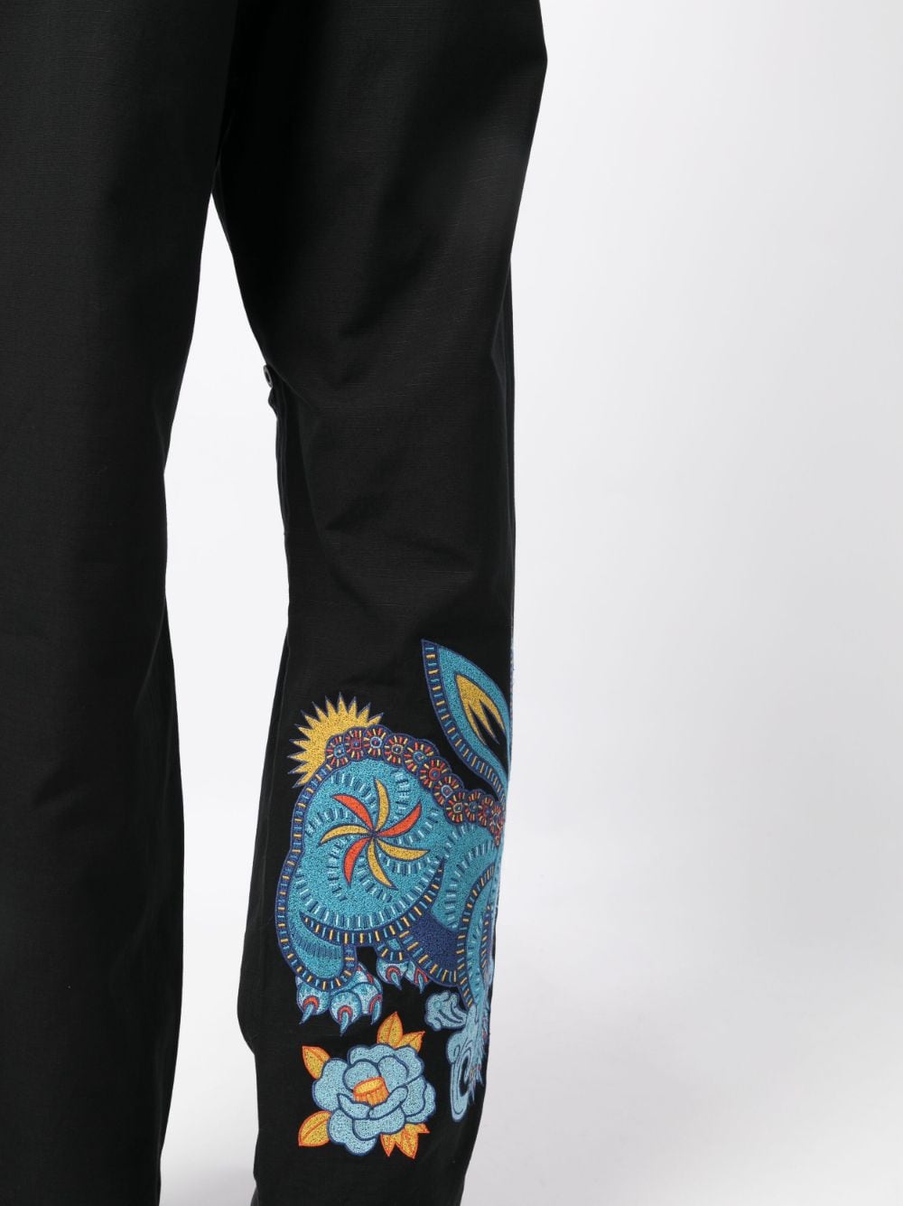 Shop Maharishi Rabbit-embroidered Lose-fit Trousers In Black