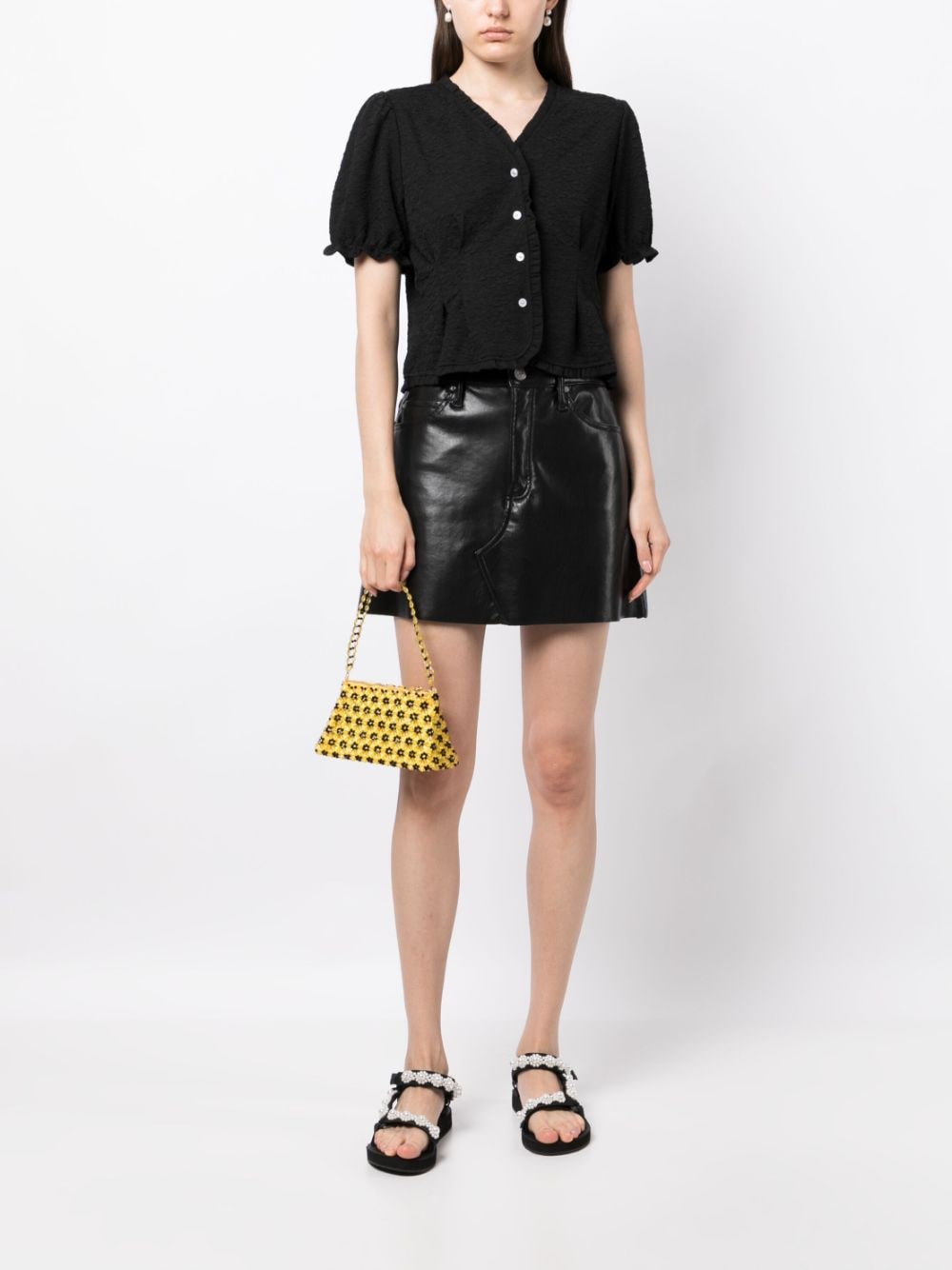 Shop B+ab Short Puff-sleeves Shirt In Black