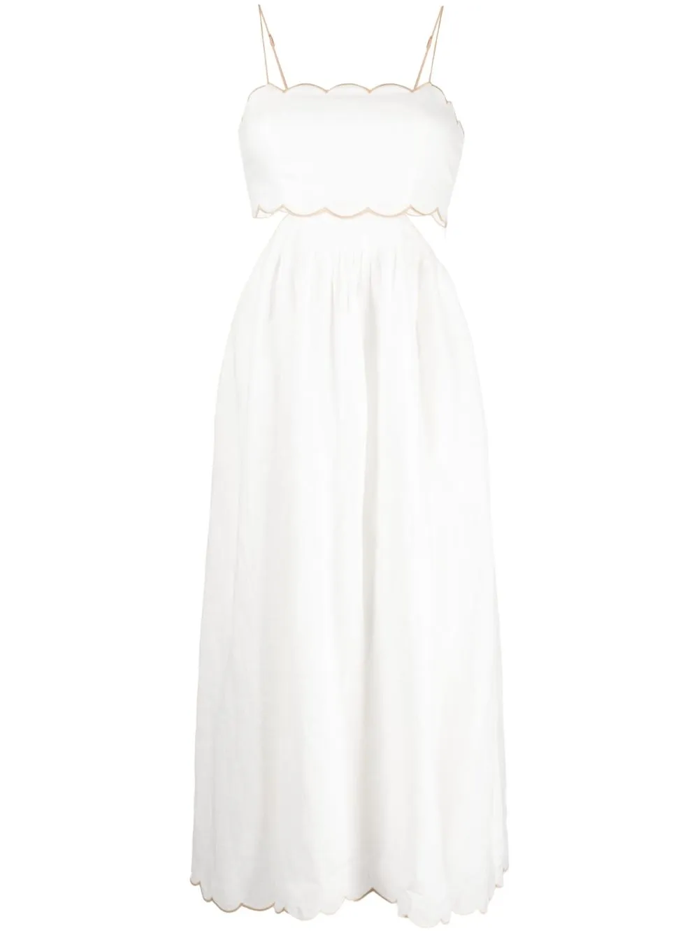 Zimmermann Devi Scallop-edge Cutout Linen-voile Midi Dress In White