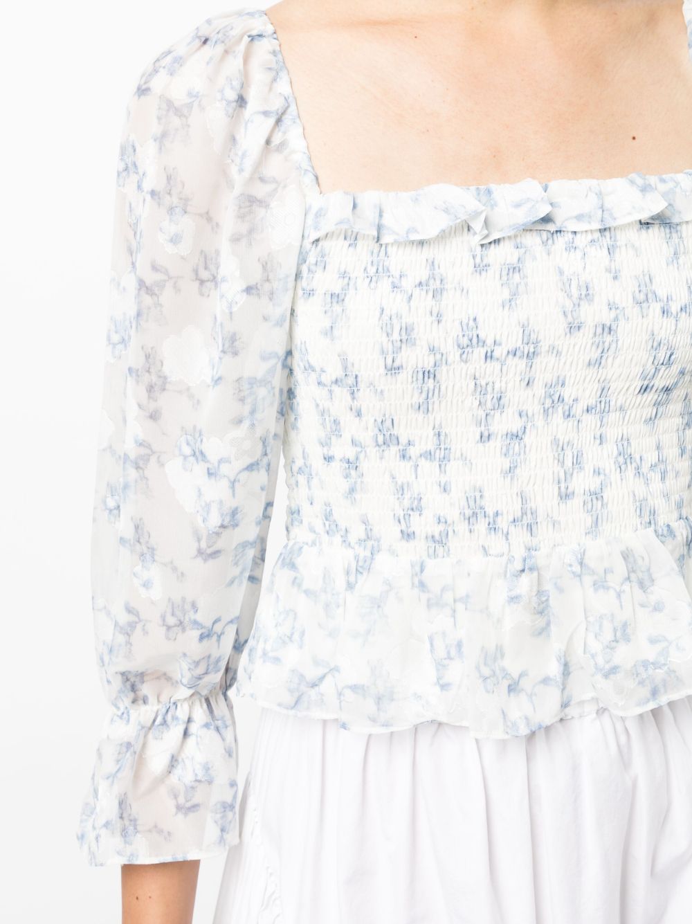 Shop B+ab Floral-print Textured Blouse In White