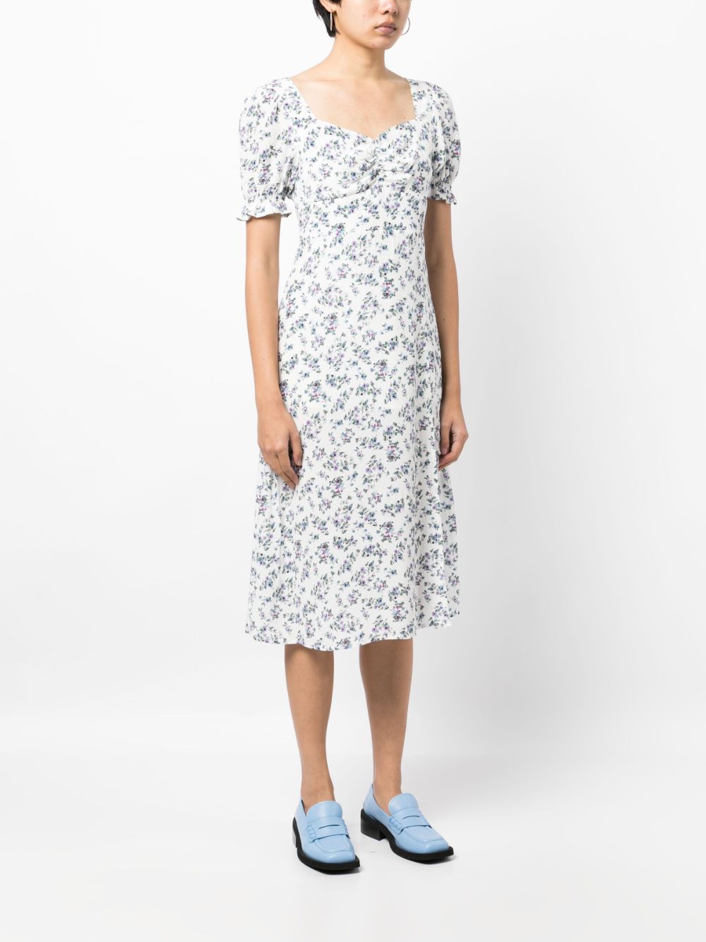 Shop B+ab Ditsy Floral-print Midi Dress In White