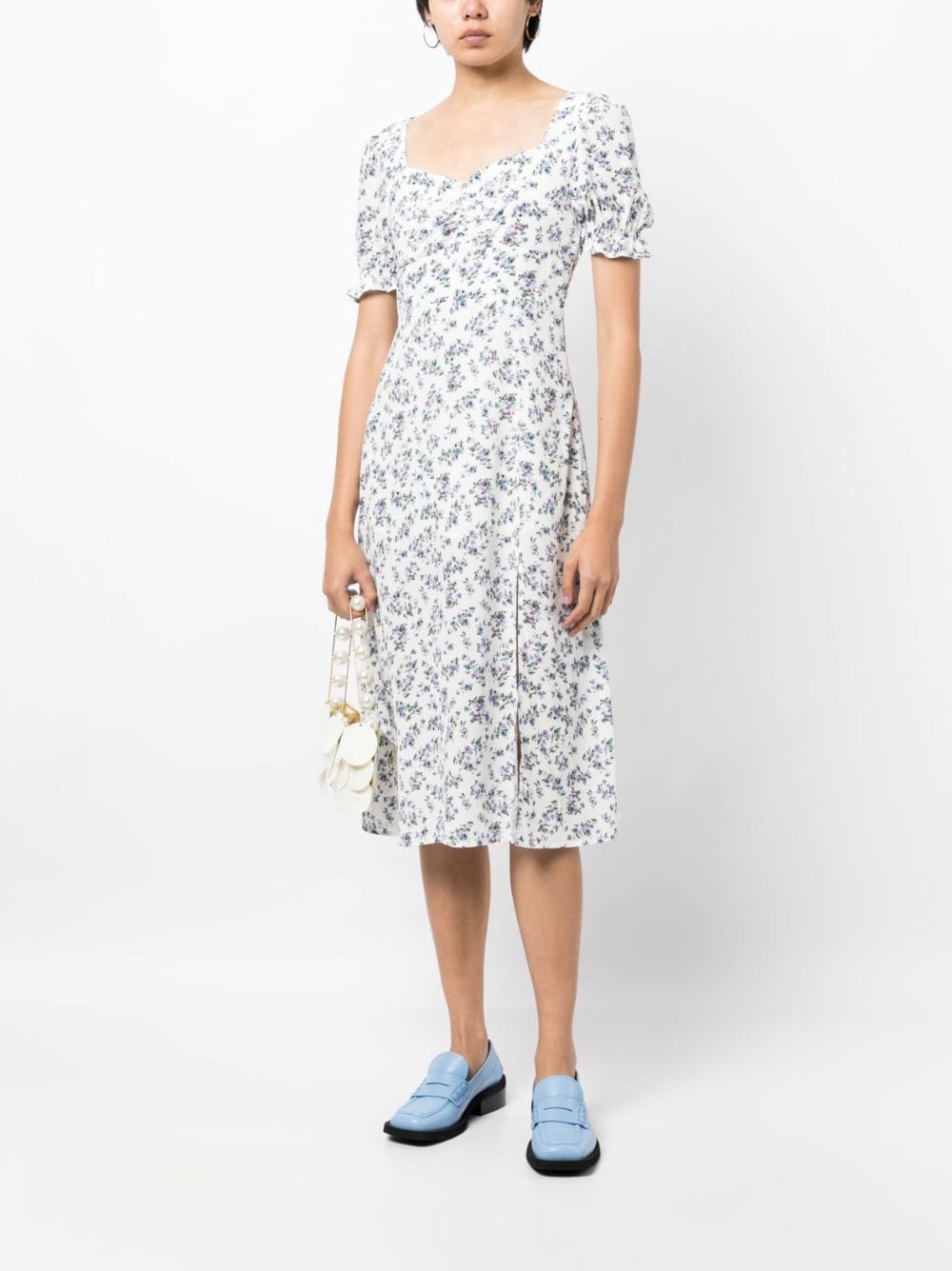 Shop B+ab Ditsy Floral-print Midi Dress In White