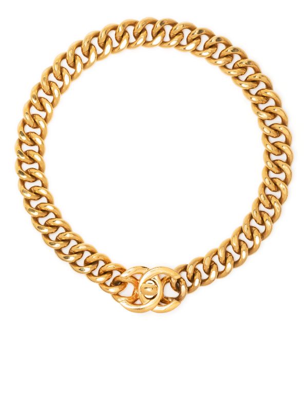 Chanel Pre-owned 1996 CC Turn-Lock Curb Chain Choker - Gold