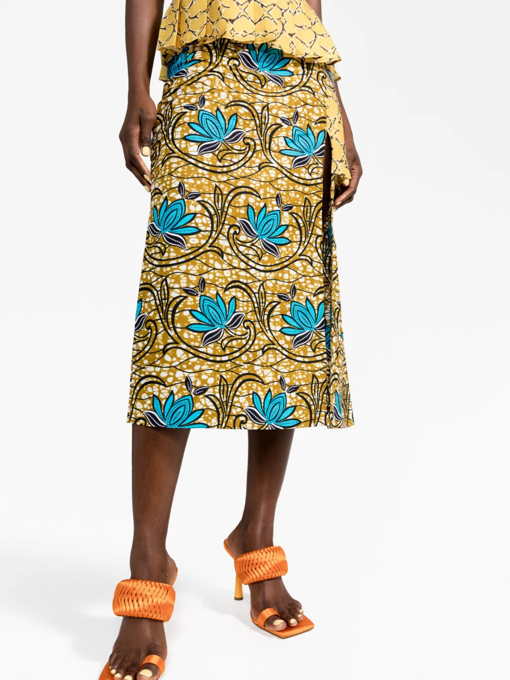 There Was One x Lisa Folawiyo kokerrok met bloemenprint - Geel