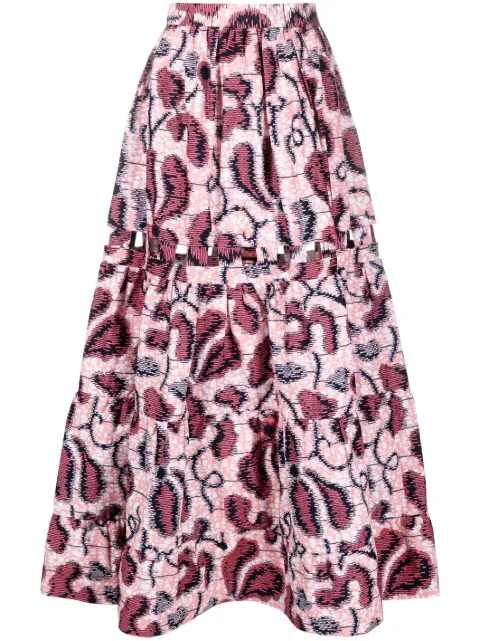 There Was One x Lisa Folawiyo abstract-print tiered maxi skirt