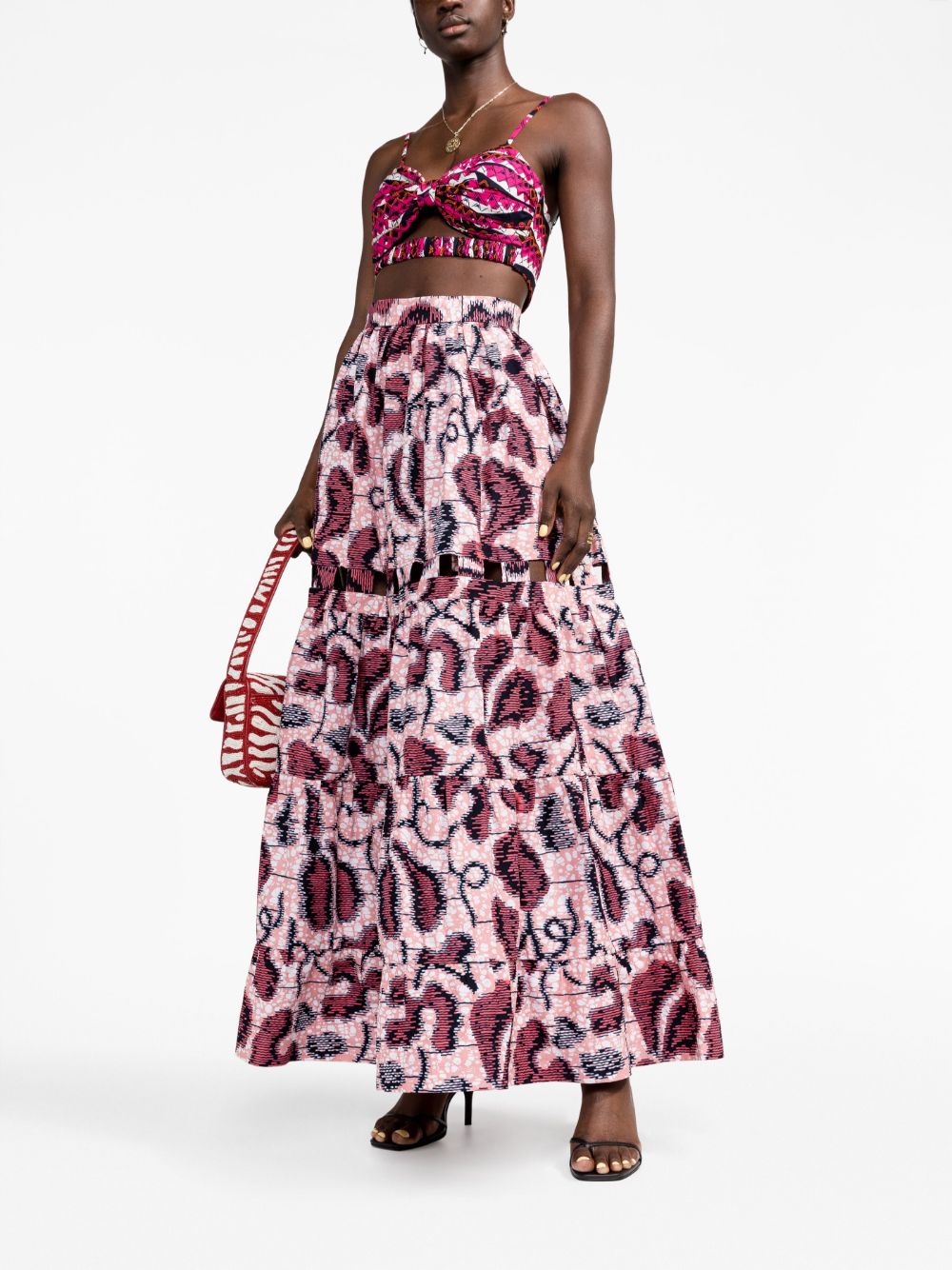 Shop There Was One X Lisa Folawiyo Abstract-print Tiered Maxi Skirt In Pink