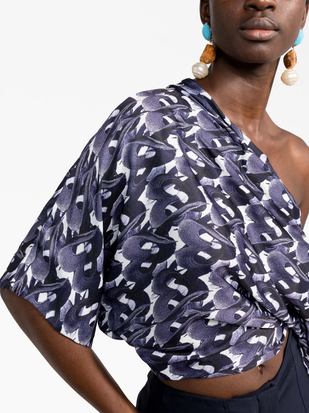 There Was One x Lisa Folawiyo abstract-print one-shoulder top - Blauw