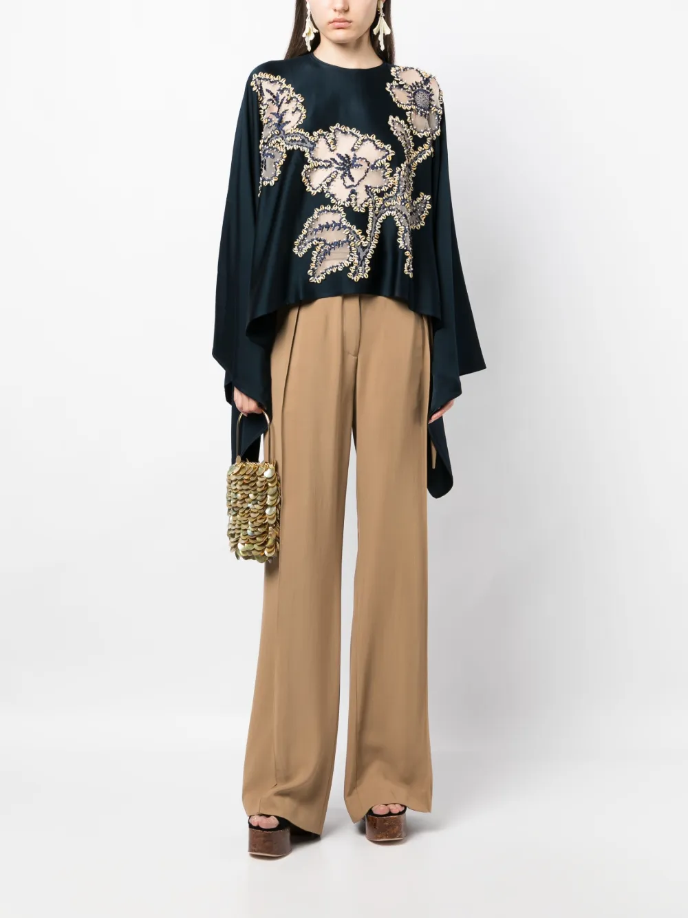 Biyan Blouse met gedrapeerde mouwen - Blauw