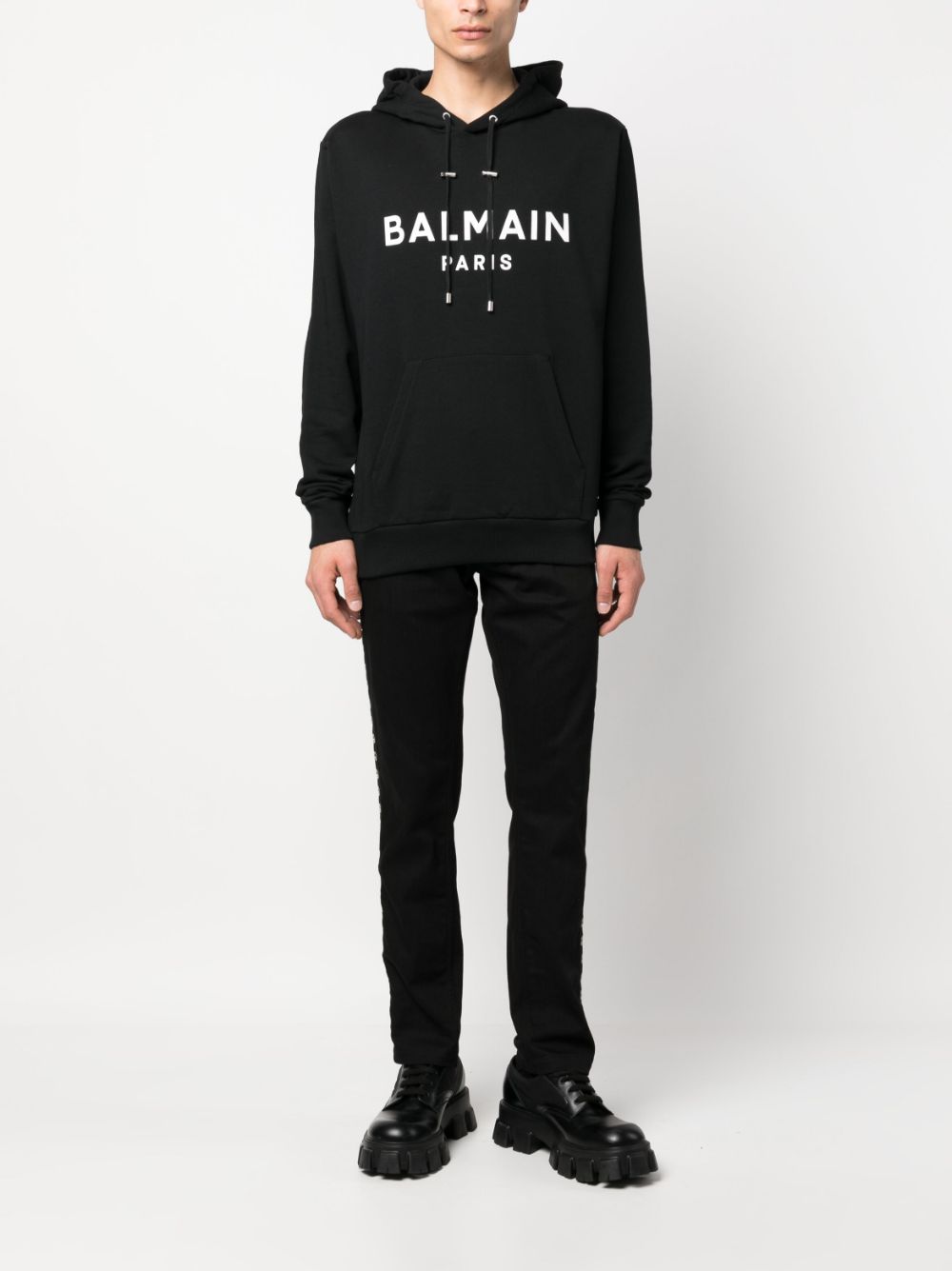 Balmain logo-print cotton hoodie - Zwart