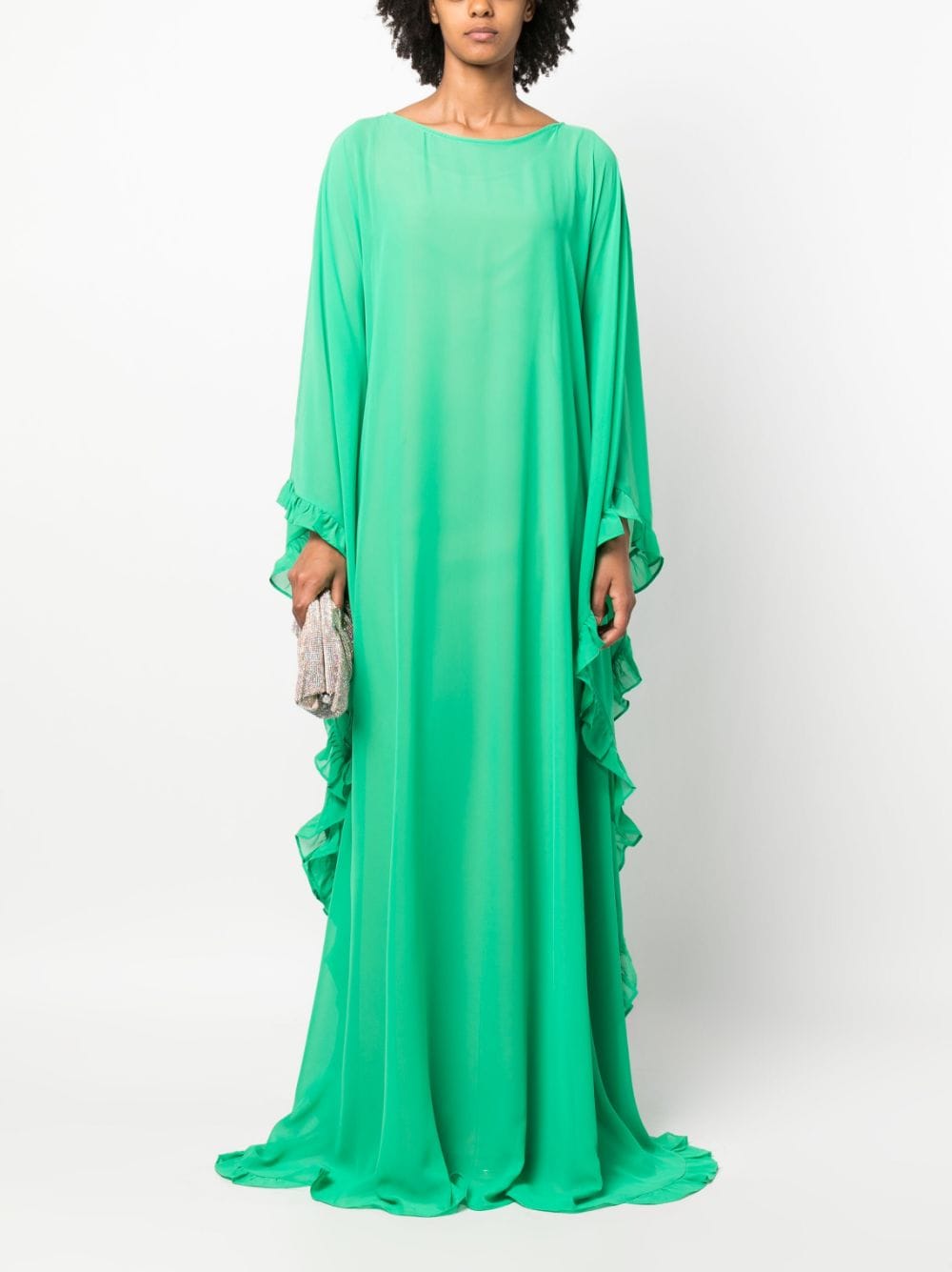 Shop Rayane Bacha Tula Semi-sheer Draped Dress In Green