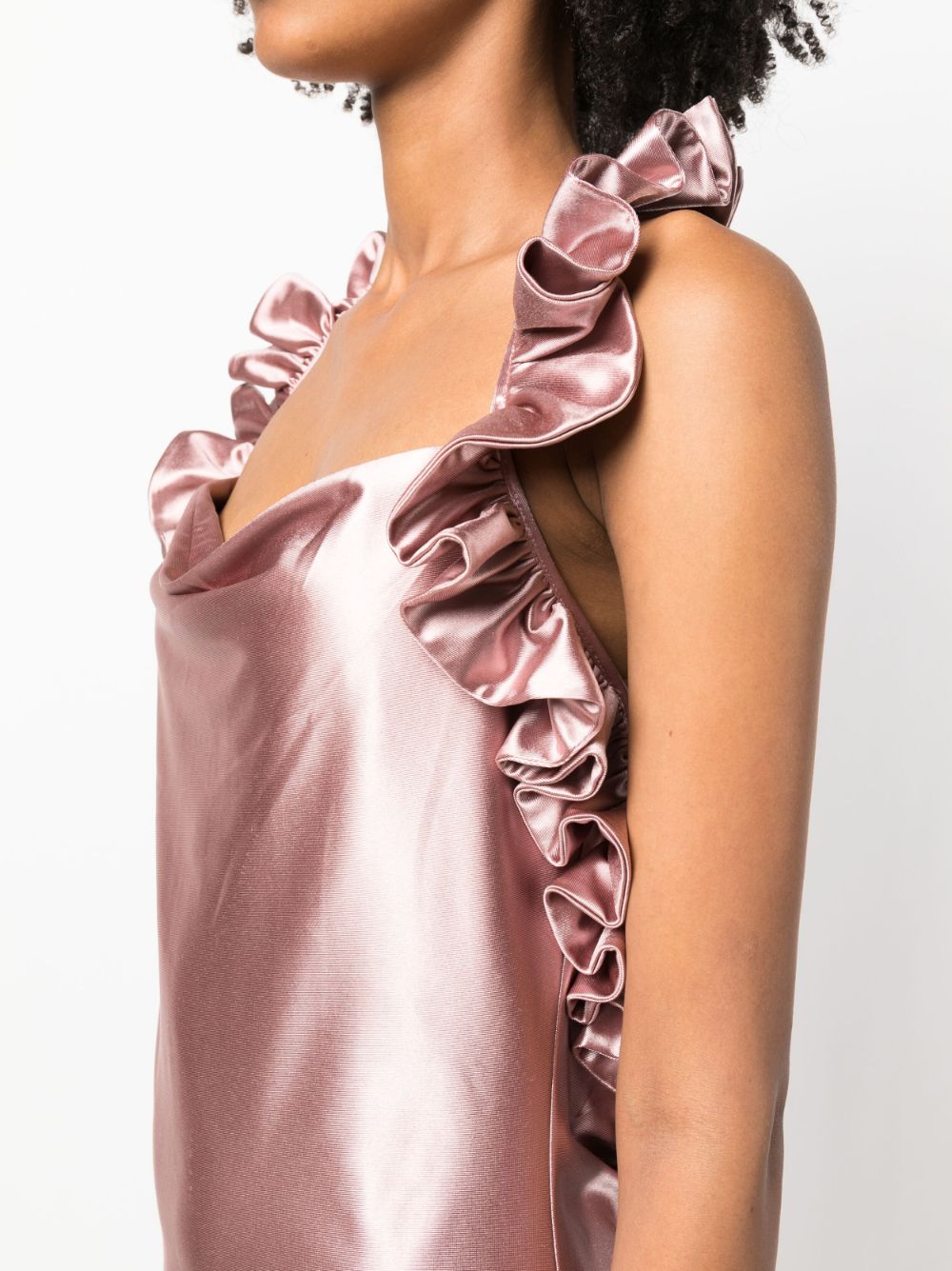 Shop Rayane Bacha Iris Satin Ruffled Maxi Dress In Pink