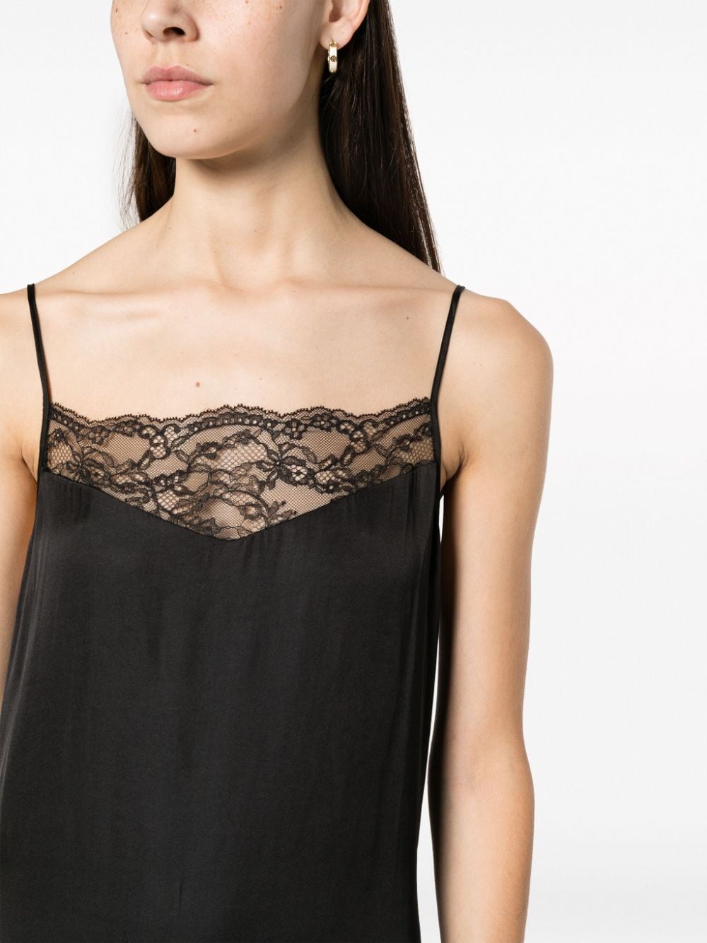 Shop Maje Lace-trimmed Satin Slip Dress In Black
