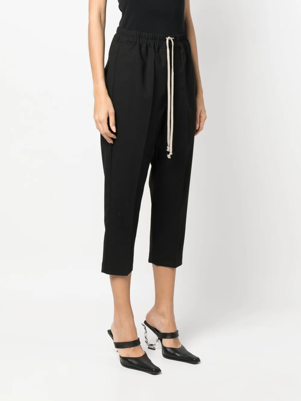 Shop Rick Owens Contrasting-drawstring Cropped Trousers In Black