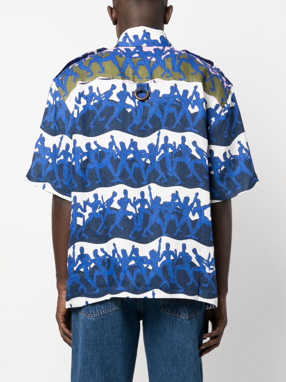 Shop Charles Jeffrey Loverboy Graphic-print Linen Cargo Shirt In Blue